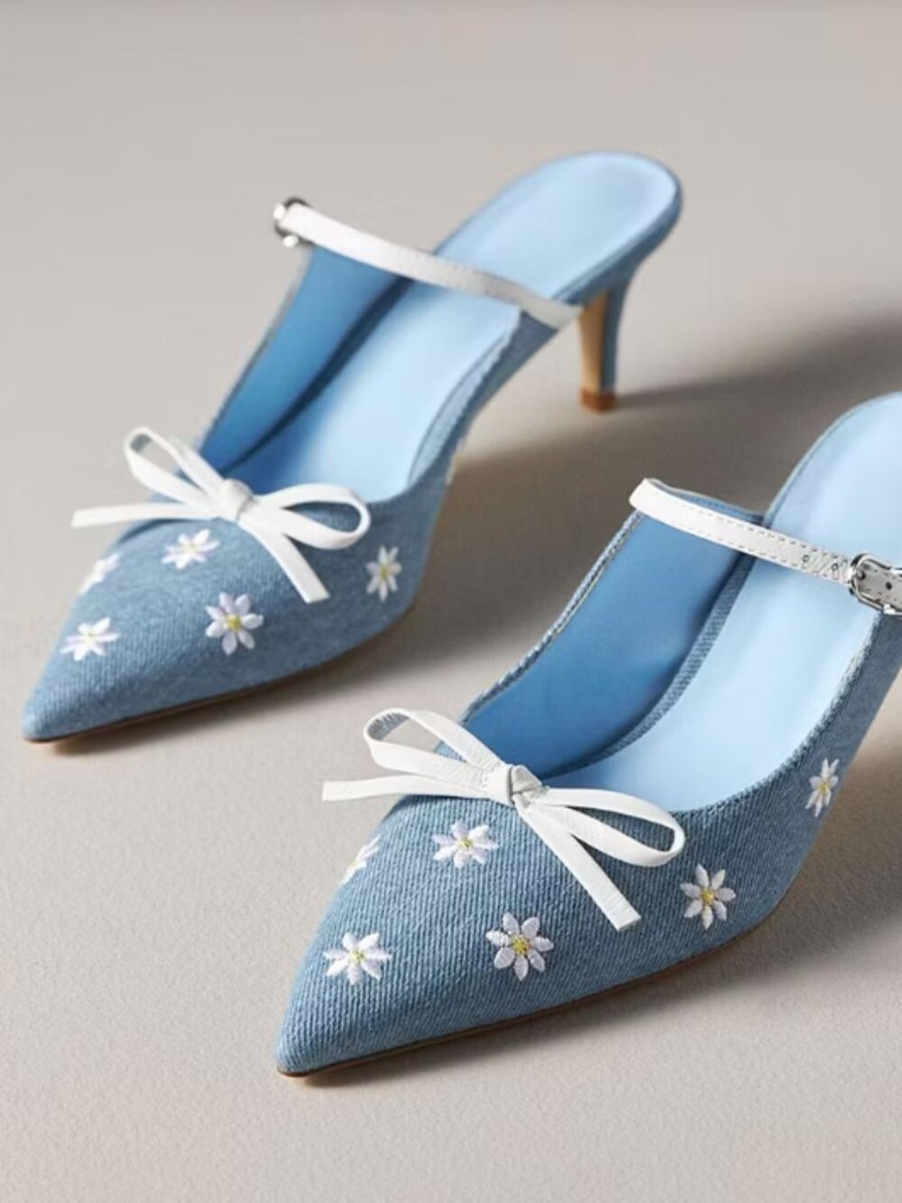 Anthropologie Maeve Bow Kitten Heel Mules